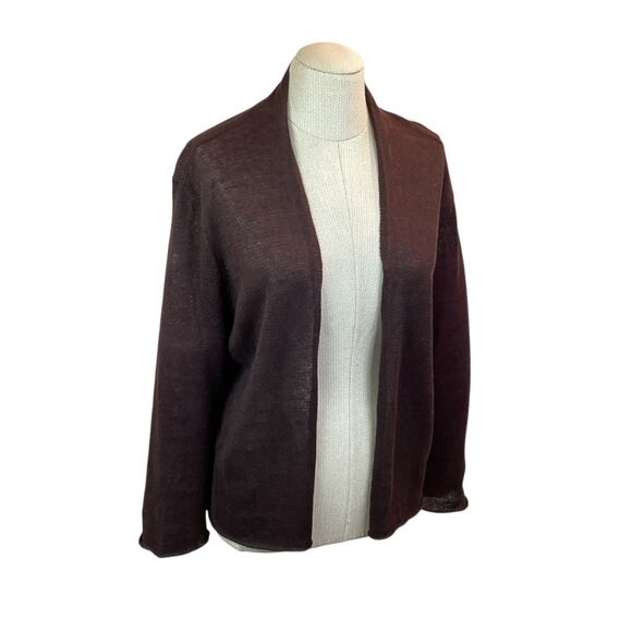 Eileen Fisher Open Front Linen Cardigan Sweater Womens XL Chocolate Brown - Picture 5 of 9